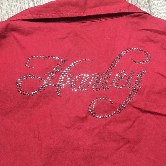 Harley Davidson Womens Zip Up Sequined Spell Out Logo Long Sleeve Top Red 1W - Picture 2 of 11